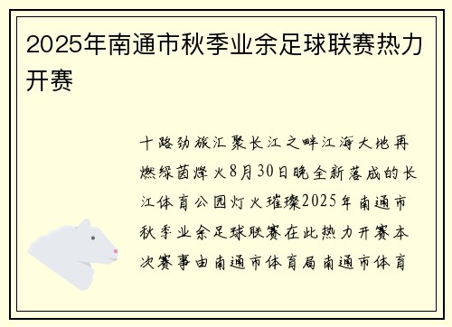 2025年南通市秋季业余足球联赛热力开赛
